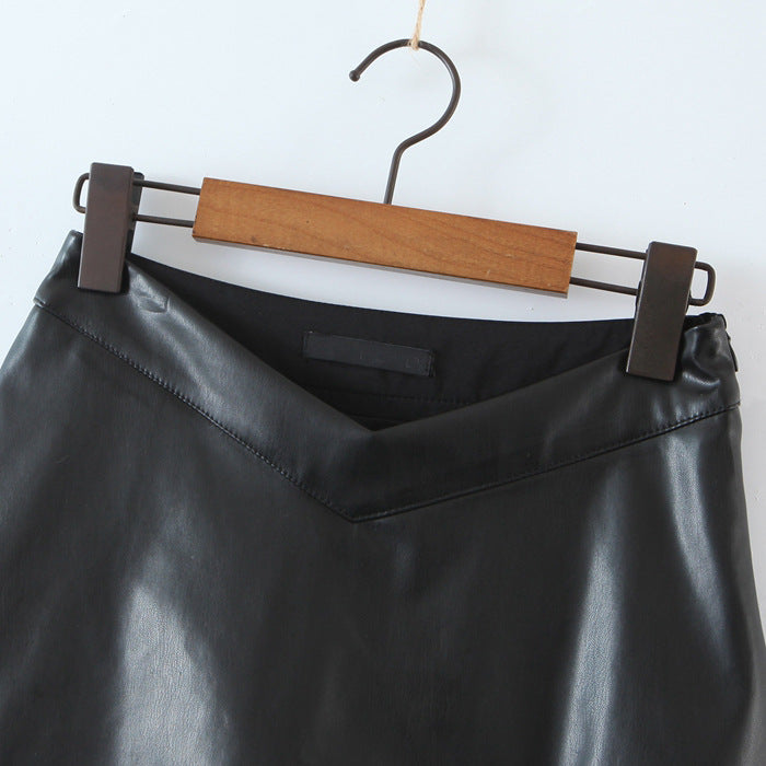 Spring Autumn Leather Hip Skirt