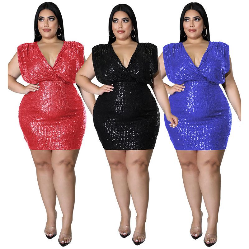 Plus Size Sequin Sexy Vest Dress