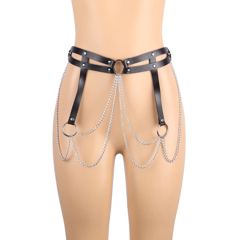 Punk Irregular Asymmetric Trend Sexy Leather Waist Chain All Match Metal Ornament Tassel