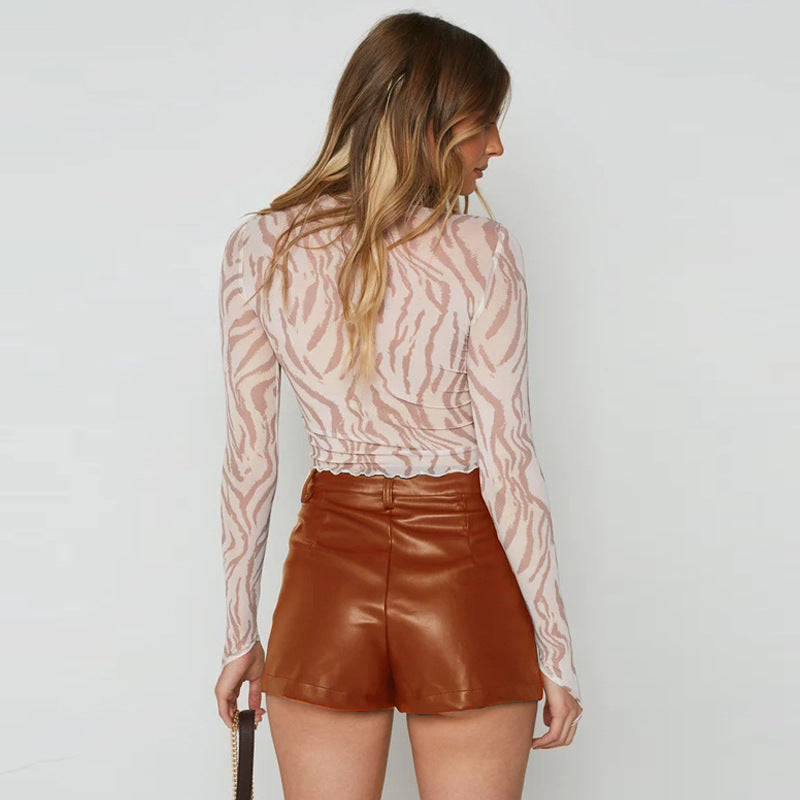 Women Shorts Solid Color High Waist Four Seasons Wearable Faux Leather