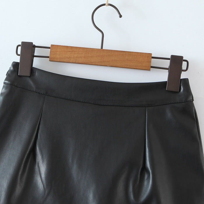 Spring Autumn Leather Hip Skirt