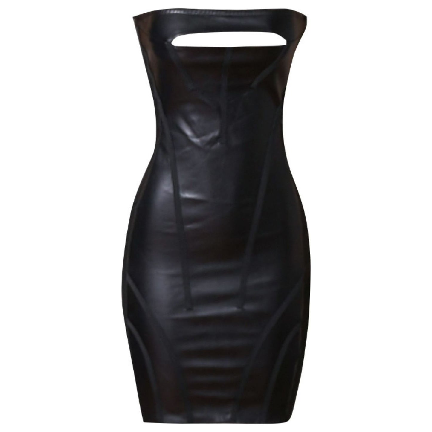 Faux Leather Cutout Strapless Bandage Dress